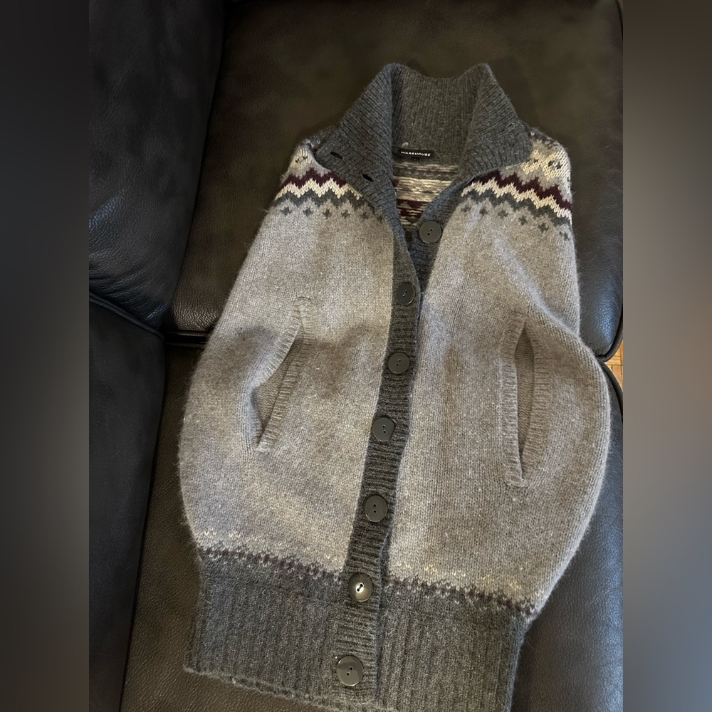 WAREHOUSE Fair Isle Sleeveless Poncho Cardigan – Size S - 70% Wool - Picture 7 of 10